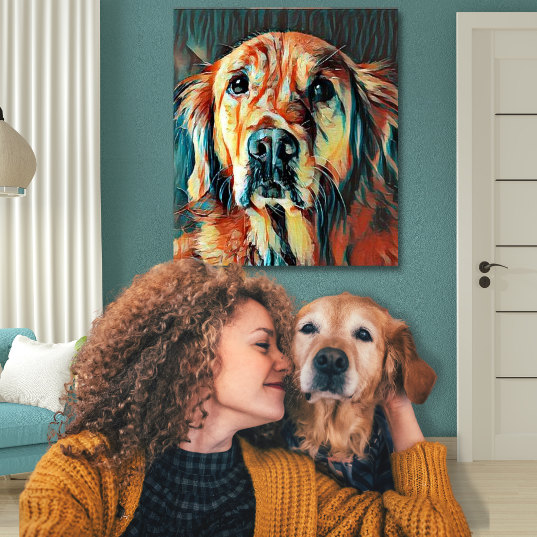Woman and her golden retriever